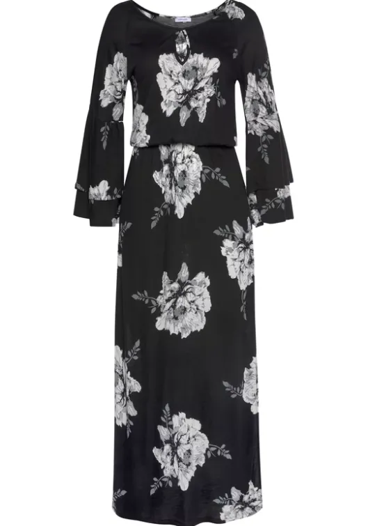 Best LASCANA Maxikleid Schwarz-Creme-Bedruckt