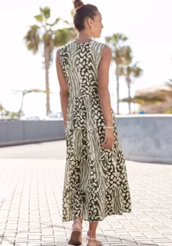 New LASCANA Maxikleid Grun-Taupe-Bedruckt