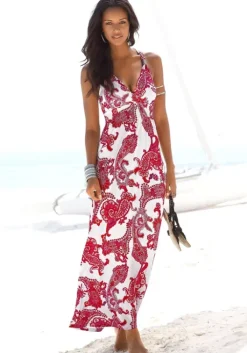 LASCANA Maxikleid Rot-Weis-Bedruckt