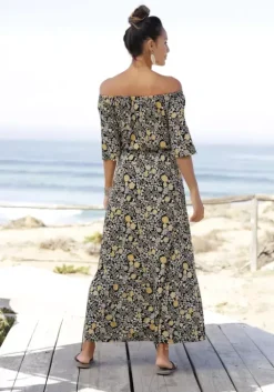 LASCANA Maxikleid Schwarz-Gelb-Bedruckt