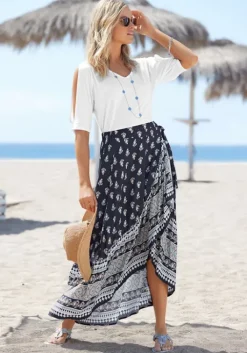 Hot Vivance Maxirock Blau-Bedruckt