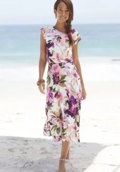 New Beachtime Midikleid Weis Bedruckt