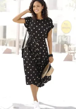 Online LASCANA Midikleid Schwarz-Sand-Bedruckt
