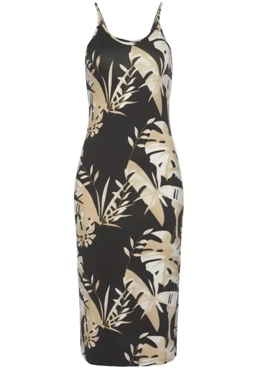 Hot Vivance Midikleid Schwarz-Beige-Bedruckt