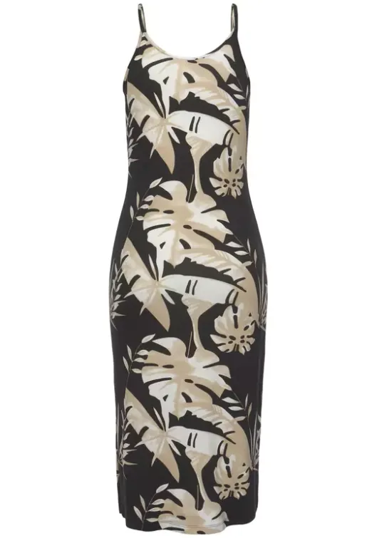 Hot Vivance Midikleid Schwarz-Beige-Bedruckt