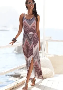 LASCANA Midikleid Sand-Bordeaux