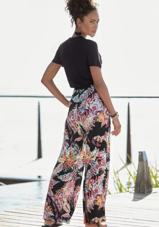 Discount Buffalo Palazzohose Schwarz-Bunt Bedruckt