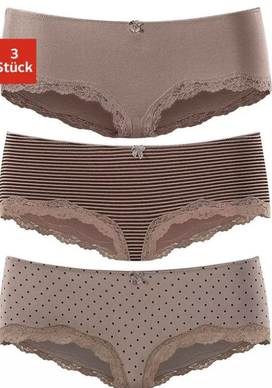 New LASCANA Panty Taupe-Uni, Gepunktet, Gestreift