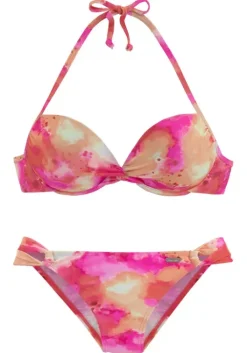 Sale Venice Beach Push-Up-Bikini"Epica" Pink-Orange-Gelb-Bedruckt