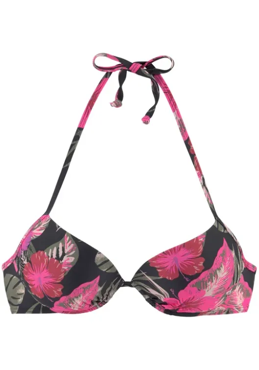 LASCANA Push-Up-Bikini-Top"Elsa" Schwarz-Pink-Bedruckt