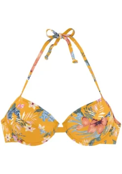 Clearance Bench. Push-Up-Bikini-Top"Maui" Gelb-Bedruckt