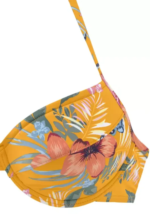 Clearance Bench. Push-Up-Bikini-Top"Maui" Gelb-Bedruckt