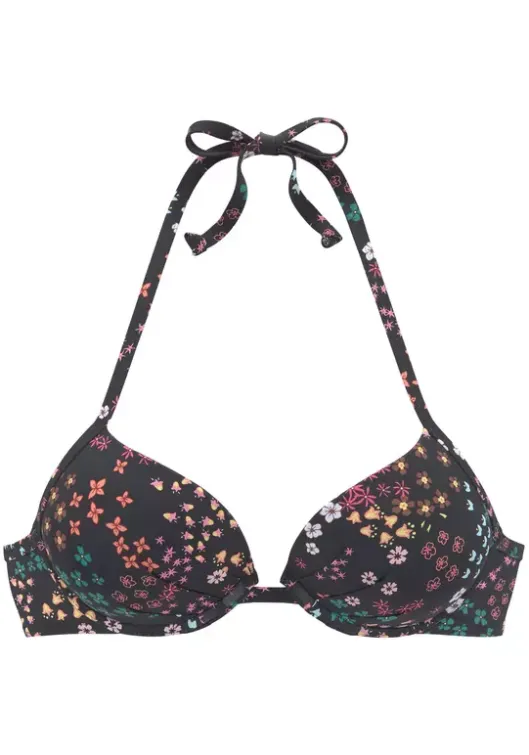 Outlet s.Oliver Push-Up-Bikini-Top"Milly" Schwarz-Bedruckt