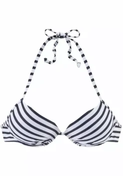 Venice Beach Push-Up-Bikini-Top"Summer" Weis-Marine-Gestreift