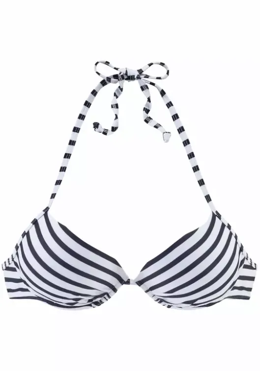 Venice Beach Push-Up-Bikini-Top"Summer" Weis-Marine-Gestreift