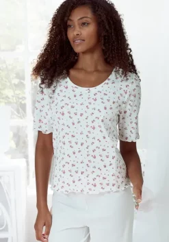 Discount s.Oliver Pyjamaoberteil Weis-Geblumt