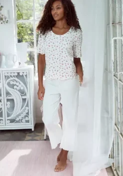 Discount s.Oliver Pyjamaoberteil Weis-Geblumt