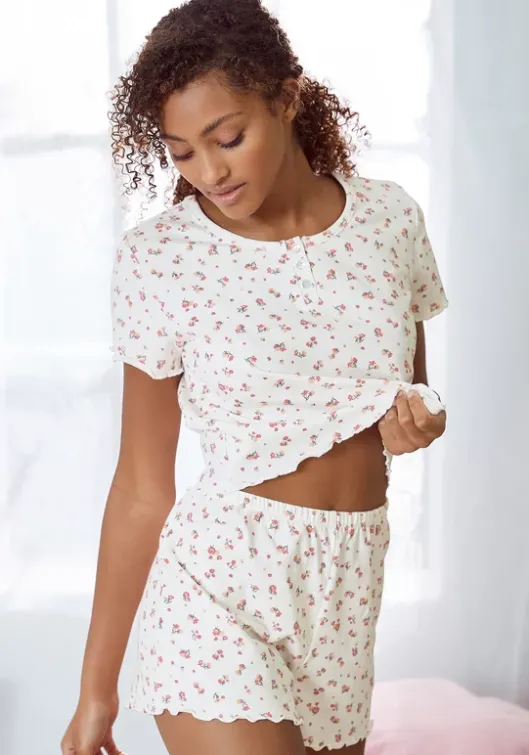 Online s.Oliver Schlafshorts Weis-Geblumt