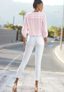 Outlet LASCANA Schlupfbluse Weis-Rosa