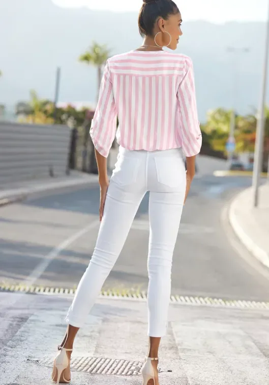 Outlet LASCANA Schlupfbluse Weis-Rosa