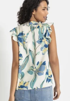 LASCANA Schlupfbluse Creme-Blau Bedruckt