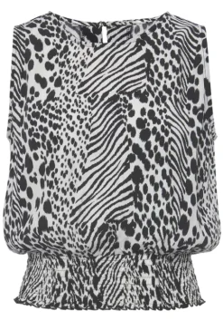 Hot Vivance Shirttop Creme-Schwarz Bedruckt