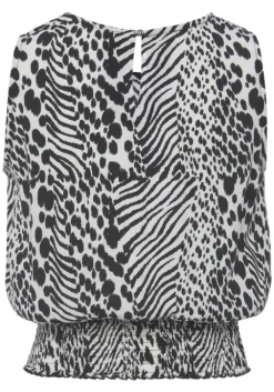 Hot Vivance Shirttop Creme-Schwarz Bedruckt