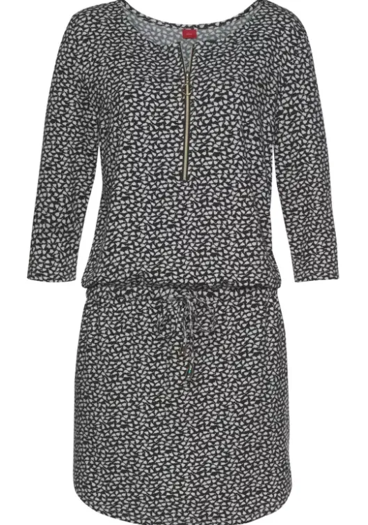 Outlet s.Oliver Sommerkleid Schwarz-Creme-Bedruckt