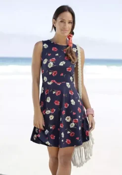 Outlet Beachtime Strandkleid Marine-Rot-Bedruckt