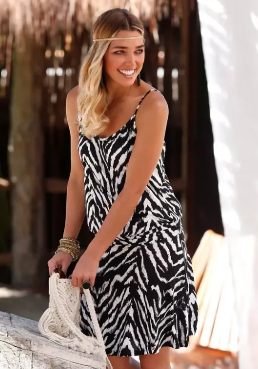 Hot Beachtime Strandkleid Schwarz-Weis-Bedruckt