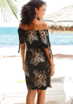Clearance Beachtime Strandkleid Schwarz-Bedruckt