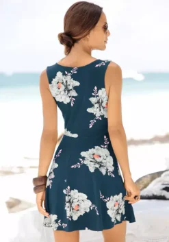 Sale Beachtime Strandkleid Blau-Geblumt