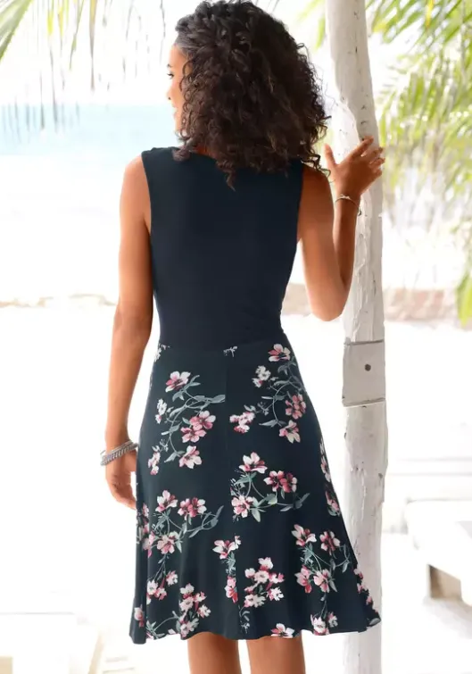 Clearance Beachtime Strandkleid Marine-Geblumt-Bedruckt