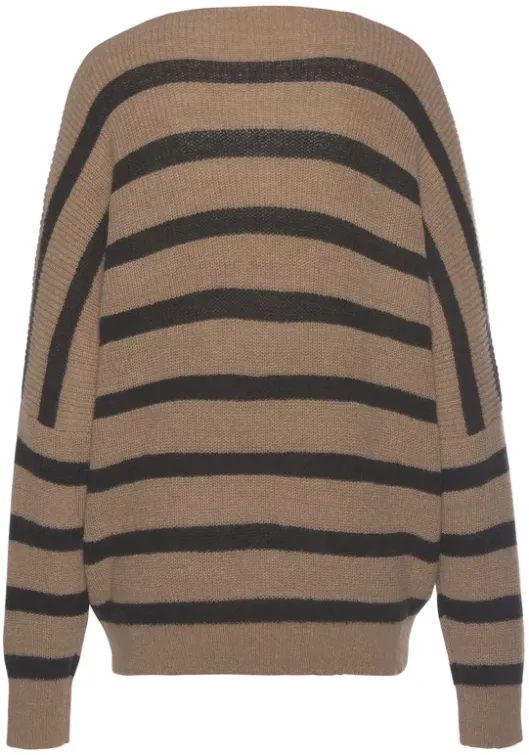 Sale Vivance Streifenpullover Camelfarben-Schwarz