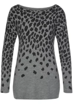 LASCANA Strickpullover Grau-Meliert-Leo