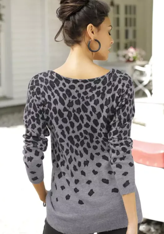 LASCANA Strickpullover Grau-Meliert-Leo