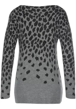 LASCANA Strickpullover Grau-Meliert-Leo