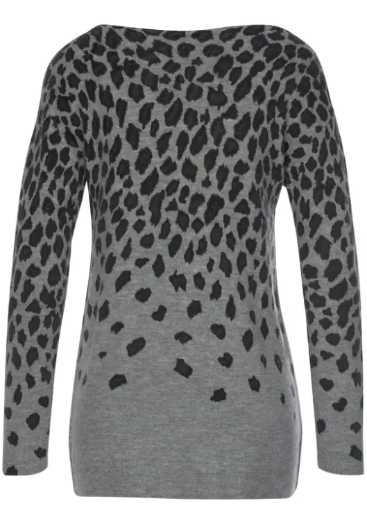 LASCANA Strickpullover Grau-Meliert-Leo