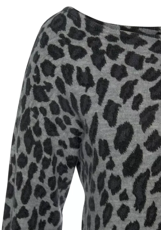 LASCANA Strickpullover Grau-Meliert-Leo