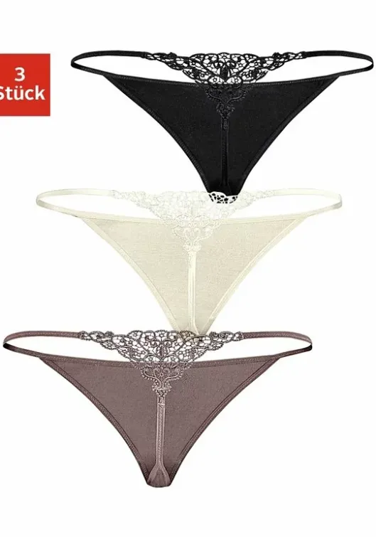Discount LASCANA String Taupe, Schwarz, Creme