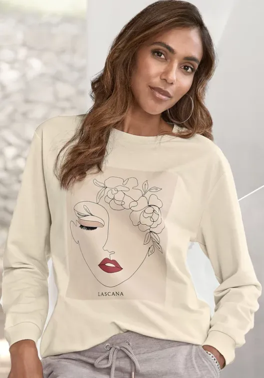 Online LASCANA Sweatshirt Hellbeige-Natur-Hellrosa
