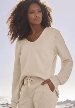 Online s.Oliver Sweatshirt"-Langarmshirt Mit V-Ausschnitt" Creme