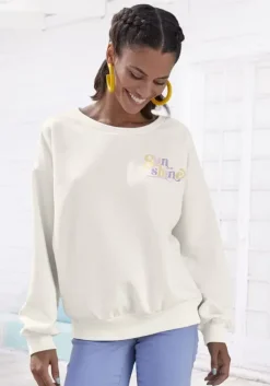 Clearance Buffalo Sweatshirt"Mit Rippbundchen" Creme