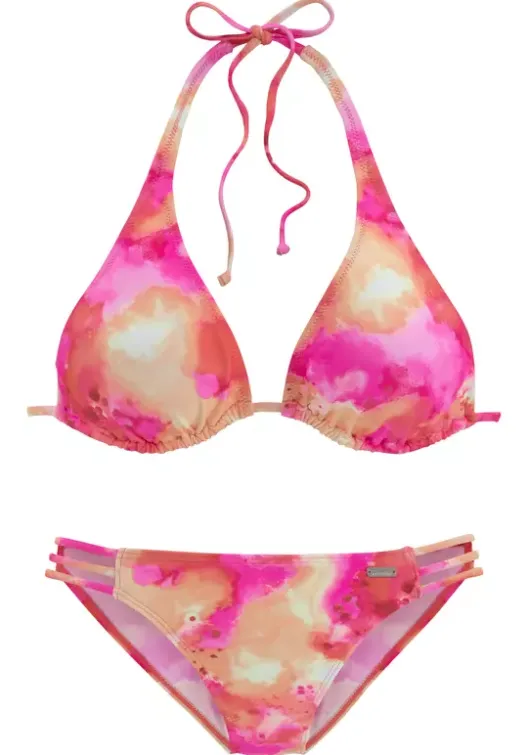 Hot Venice Beach Triangel-Bikini"Epica" Pink-Orange-Gelb-Bedruckt