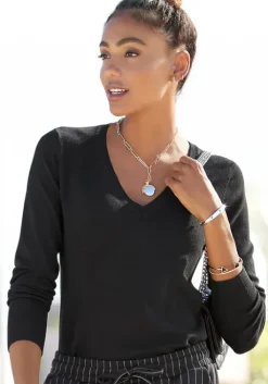 Sale Vivance V-Ausschnitt-Pullover Schwarz