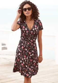 Sale LASCANA Wickelkleid Schwarz-Bedruckt
