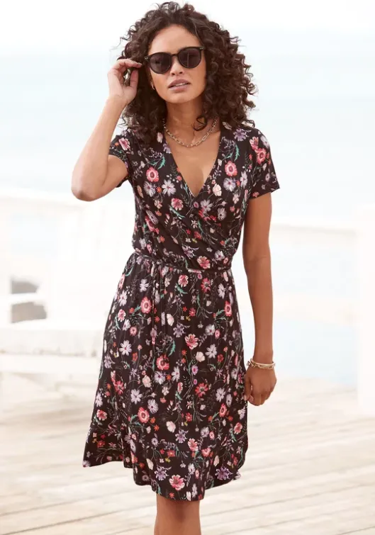 Sale LASCANA Wickelkleid Schwarz-Bedruckt