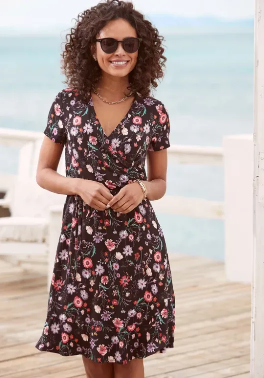 Sale LASCANA Wickelkleid Schwarz-Bedruckt